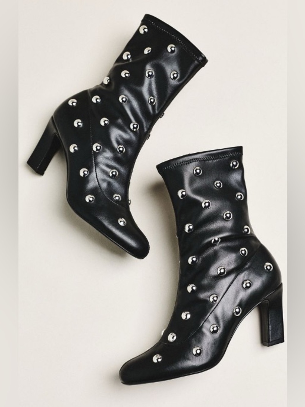 Anthropologie/Maeve Black Short Studded Stretch Heeled Boots - Size 6.5 (37)